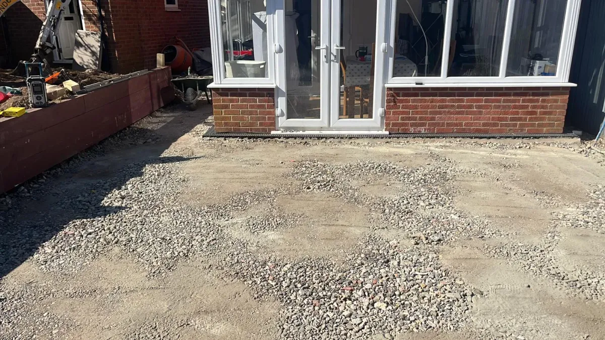 Linear drainage installation and aggregate sub-base in Tadley